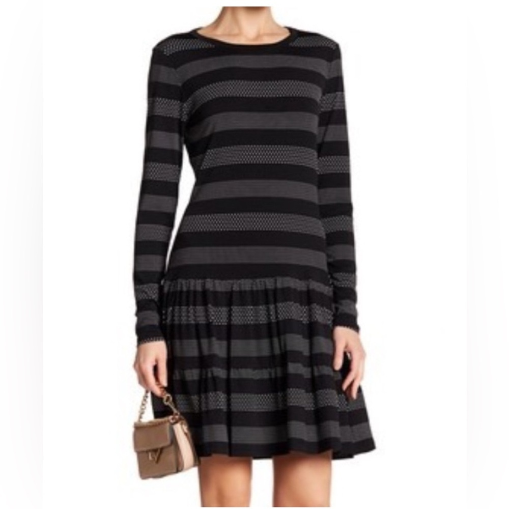 Michael Michael Kors Black and Gray Striped Dress - Size Medium